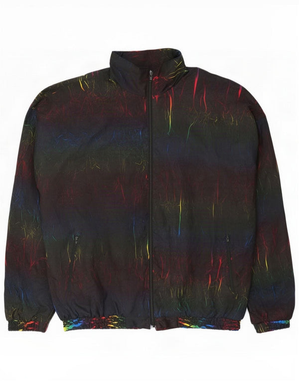 Vintage Mens Trening Top Jacket Large Black Tie Dye Poliester