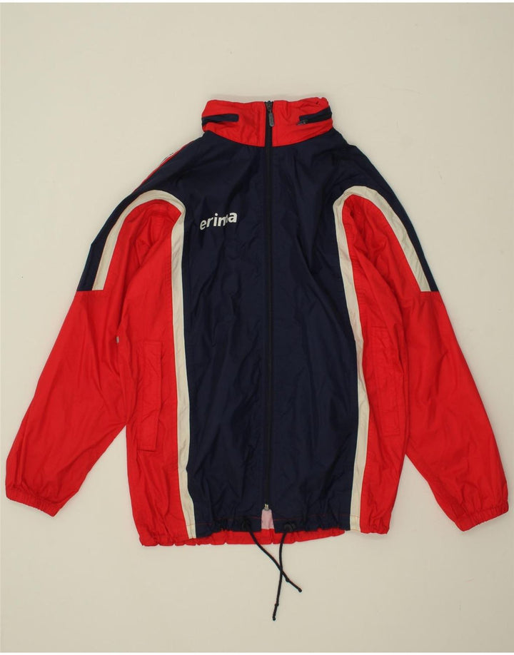 ERIMA Mens Graphic Hooded Rain Jacket UK 36 Small Red Colourblock Vintage Erima and Second-Hand Erima from Messina Hembry 