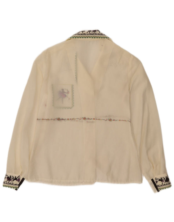Bluză cămașă transparentă vintage pentru femei IT 44 Medium Off White Floral