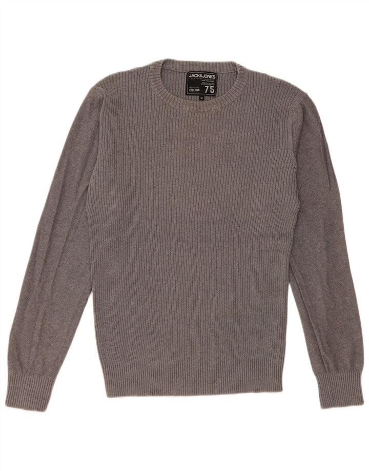 JACK & JONES Pulover pentru bărbați cu decolteu rotund, bumbac, gri mediu