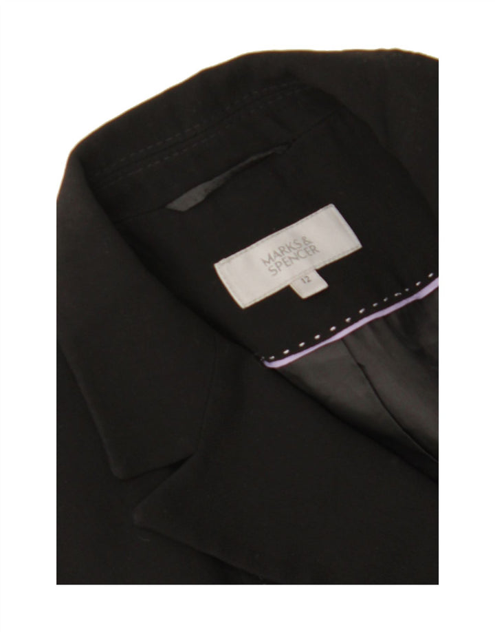 MARKS & SPENCER Womens 1 Button Blazer Jacket UK 12 Medium Black Polyester Vintage Marks & Spencer and Second-Hand Marks & Spencer from Messina Hembry 