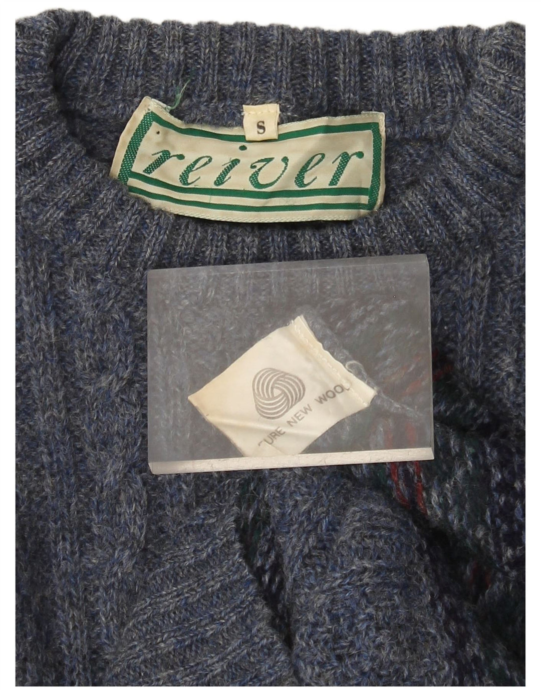 Pulover VINTAGE pentru femei cu decolteu rotund UK 10 Small Blue Fair Isle