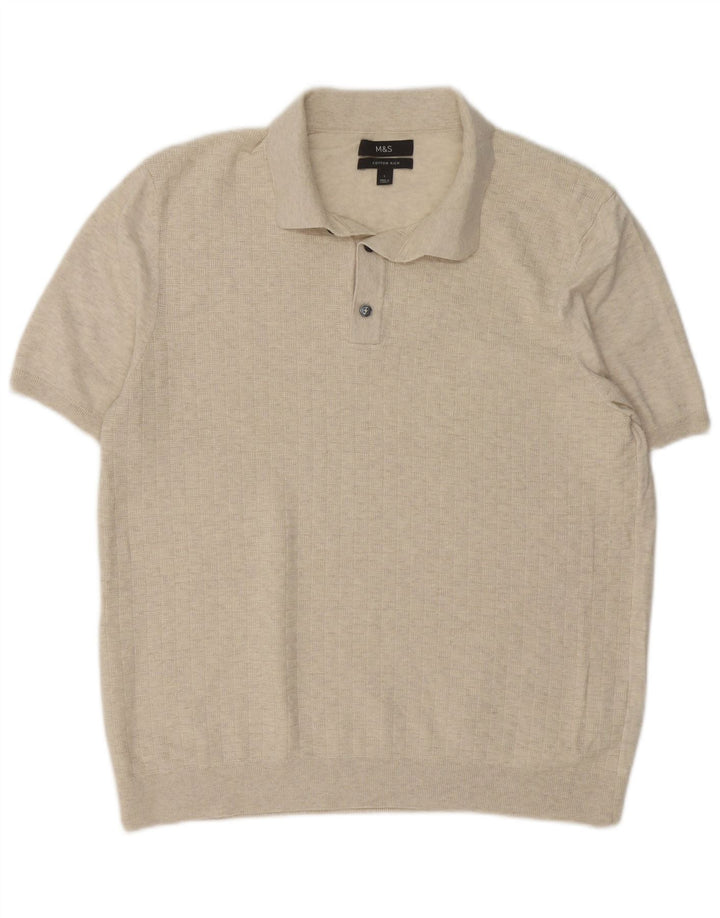 Marks & Spencer Pulover cu gât polo pentru bărbați, mare, bej, geometric