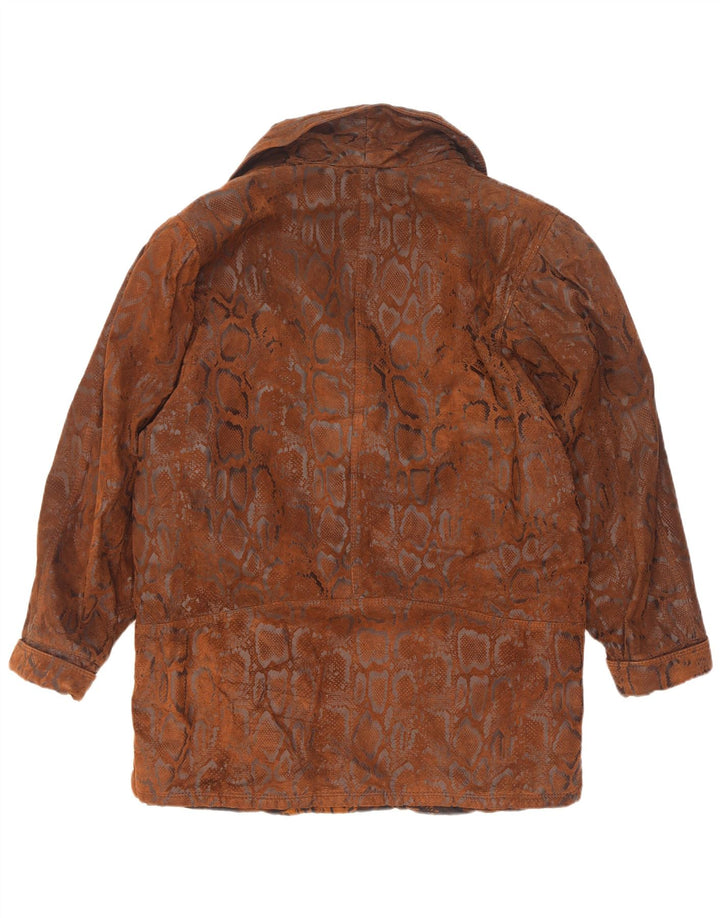 Pardesiu din piele intoarsa vintage pentru femei IT 44 Maro Mediu Piele Animal Print