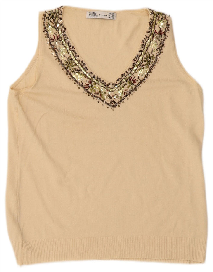 Vest Vest Top Femei Zara UK 14 Large Beige Ramie