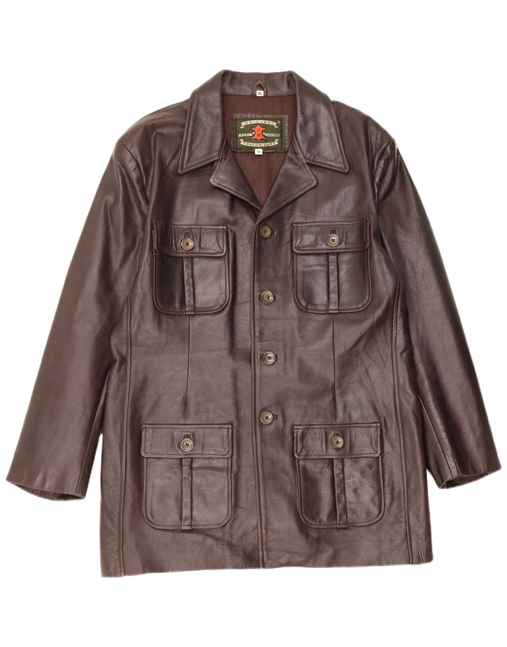 Palton din piele vintage pentru femei UK 18 XL maro