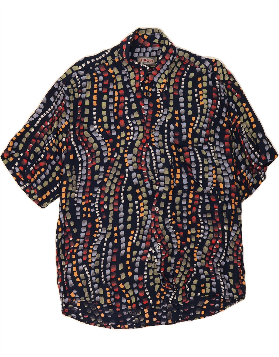 TIPO' S Mens Short Sleeve Shirt Medium Navy Blue Geometric Vintage Tipo' S and Second-Hand Tipo' S from Messina Hembry 