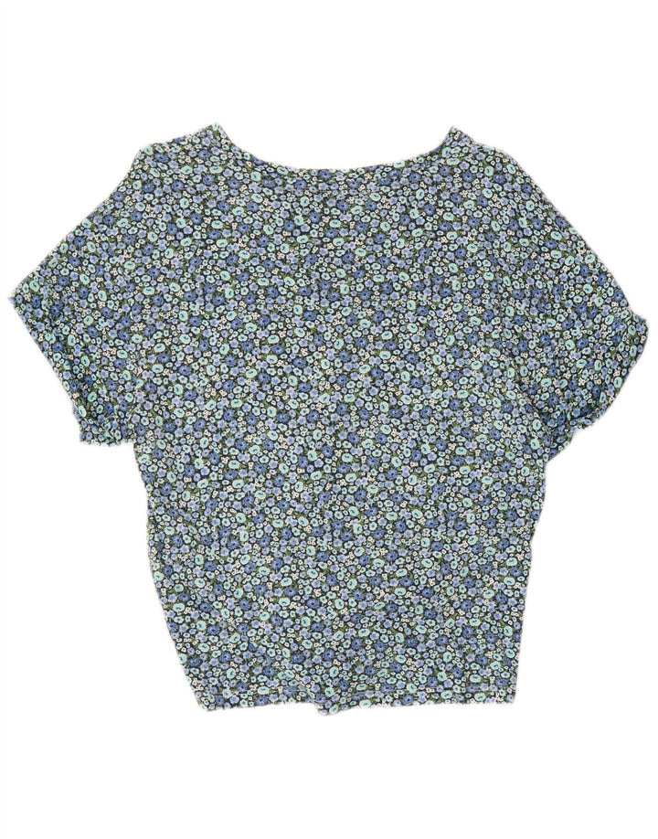 TOMMY HILFIGER Bluză Crop Top pentru femei UK 10 Small Blue Floral Bumbac