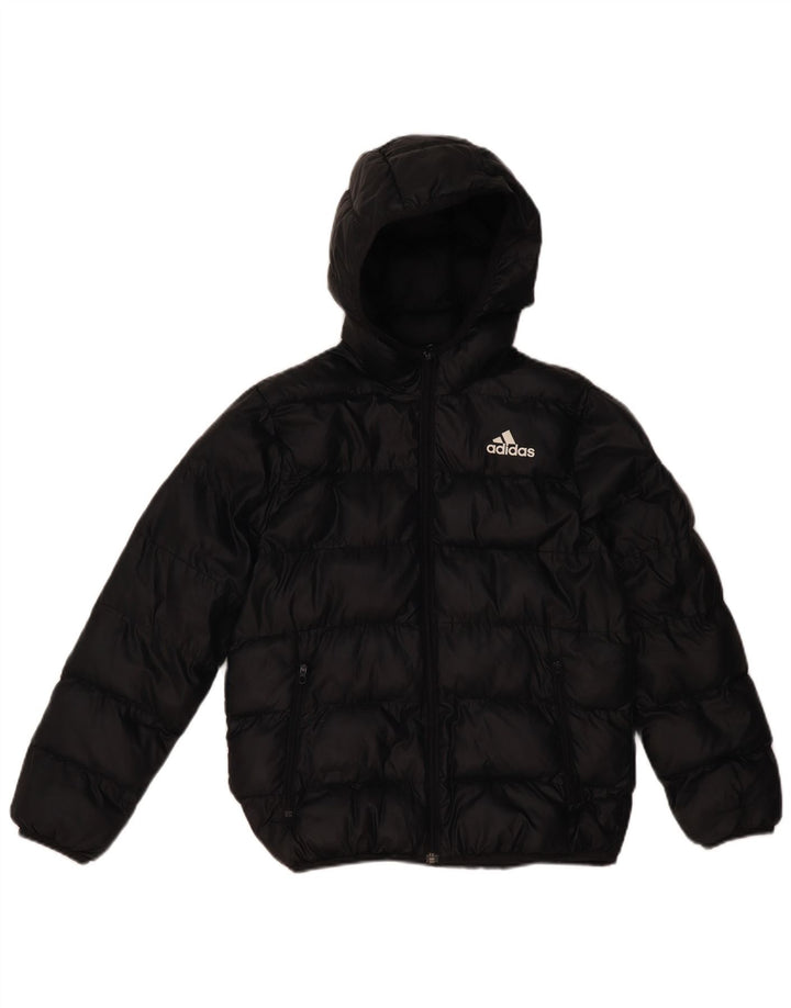 Jachetă căptușită cu glugă Adidas pentru băieți 11-12 ani, poliester negru