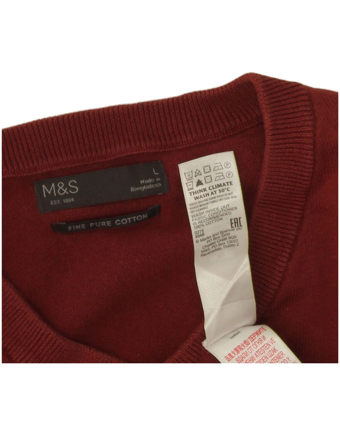 Pulover cu decolteu în V pentru bărbați Marks & Spencer, bumbac maro mare