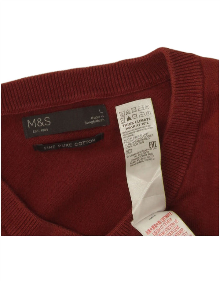 Pulover cu decolteu în V pentru bărbați Marks & Spencer, bumbac maro mare