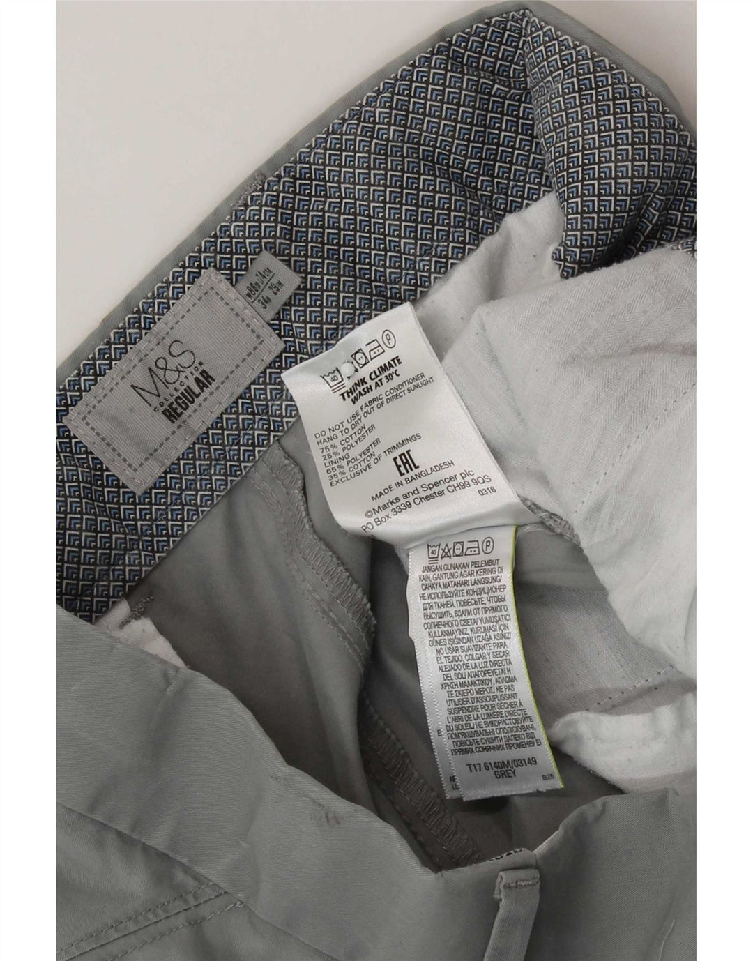 Pantaloni chino obișnuiți pentru bărbați Marks & Spencer L34 L29 bumbac gri