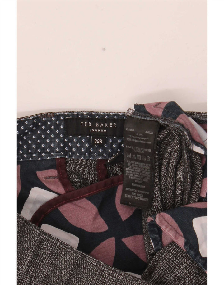 Pantaloni de costum slim pentru bărbați Ted Baker L32 L30 poliester cu carouri gri