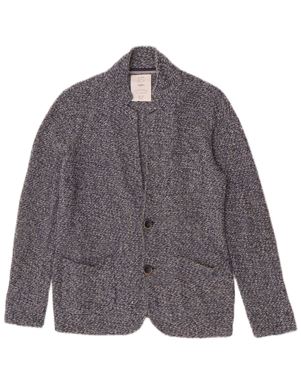 Blazer tricot cu 2 nasturi Zara băieți 13-14 ani, bumbac cu pete albastre