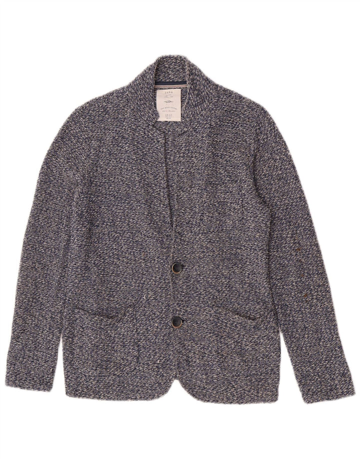 Blazer tricot cu 2 nasturi Zara băieți 13-14 ani, bumbac cu pete albastre