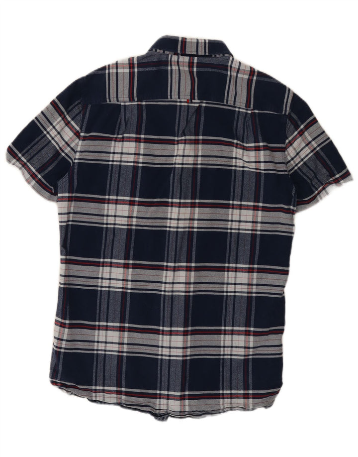 Cămașă de flanel cu mânecă scurtă pentru bărbați Superdry, bumbac cu carouri albastru bleumarin mediu