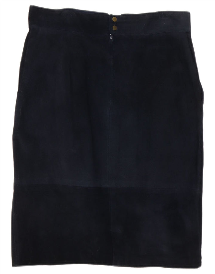 Fusta dreaptă din piele intoarsa pentru femei vintage W30 bleumarin mediu