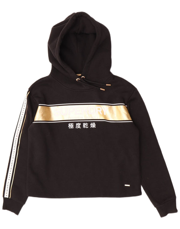 Superdry Womens Graphic Hoodie Jumper UK 14 Large Black Colourblock Cotton