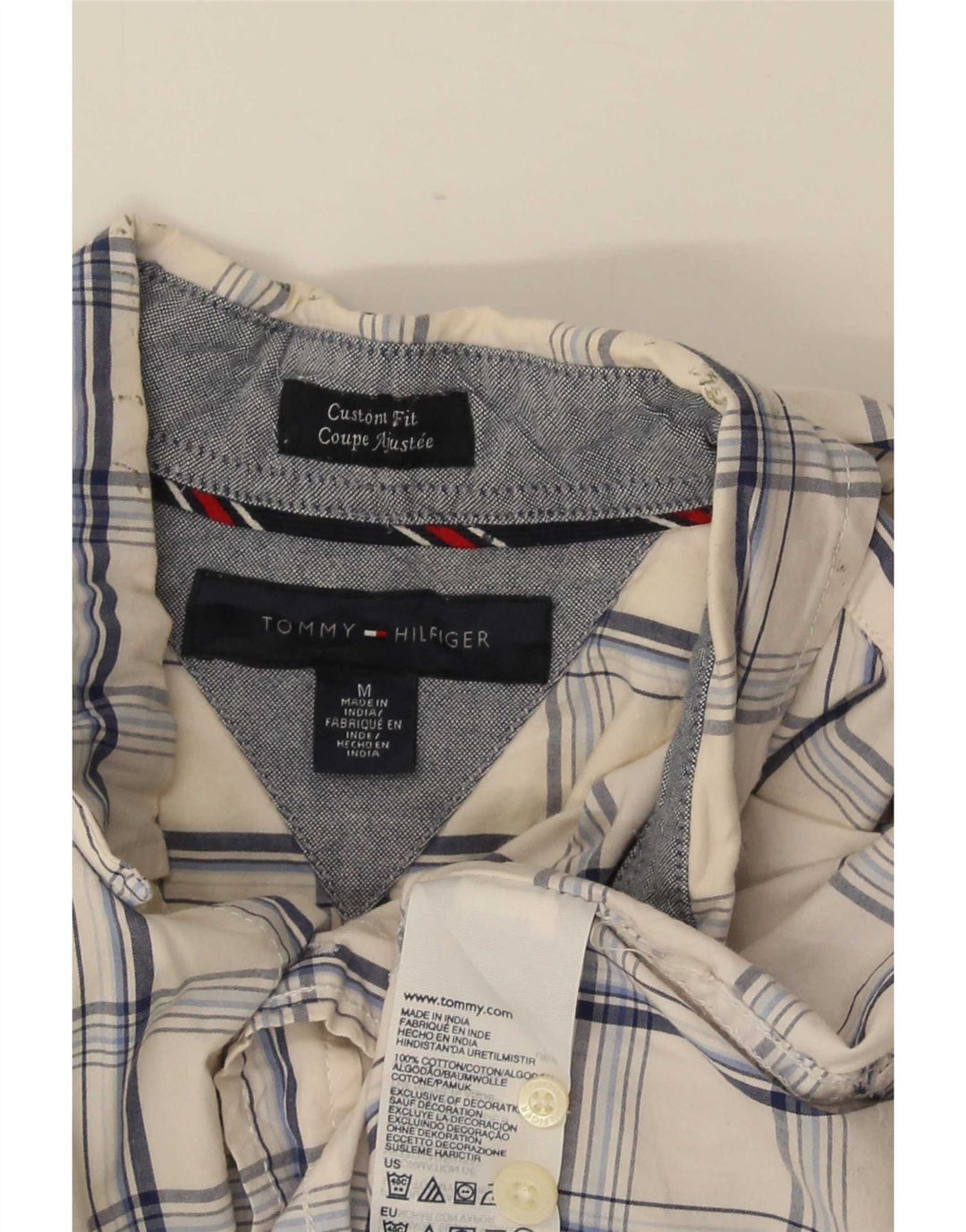 Cămașă personalizată cu mânecă scurtă Tommy Hilfiger pentru bărbați, bumbac cu carouri alb mediu