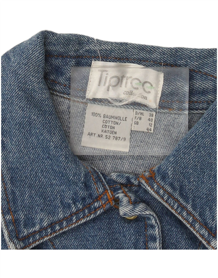 Jachetă de blugi vintage pentru femei UK 12, albastru mediu, bumbac color bloc