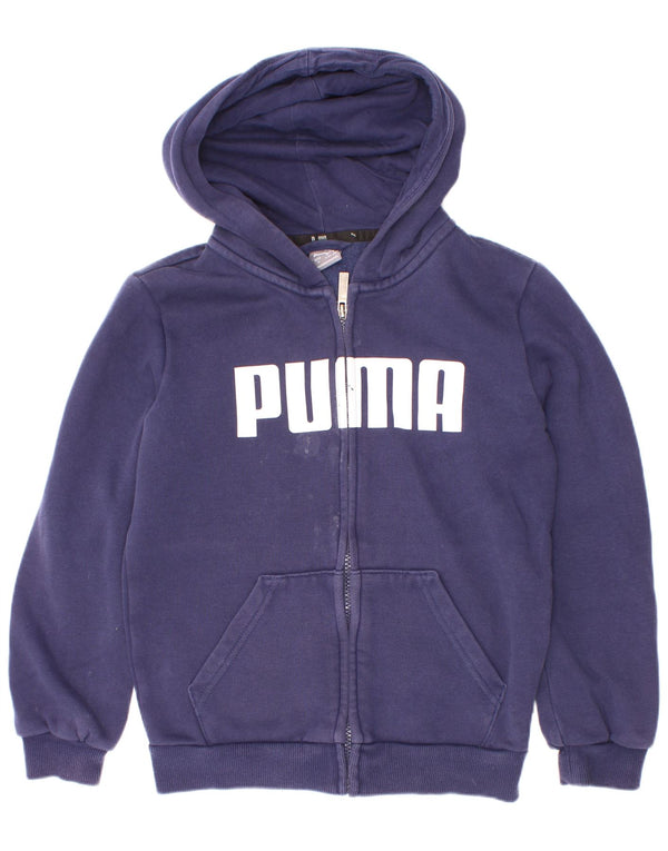 Pulover Puma Graphic Zip Hoodie pentru băieți 9-10 ani, bumbac bleumarin