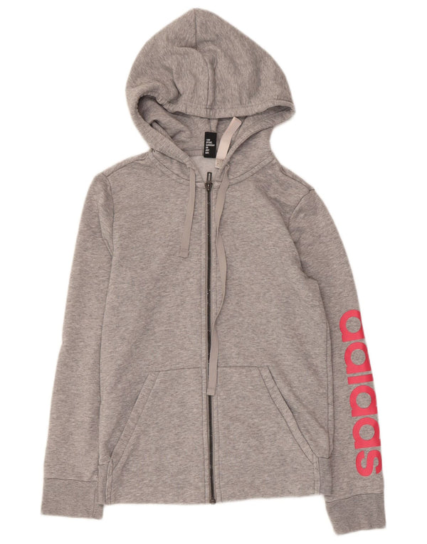 Pulover cu capotă cu fermoar și grafic Adidas pentru femei UK 8/10, bumbac cu pete mici, gri