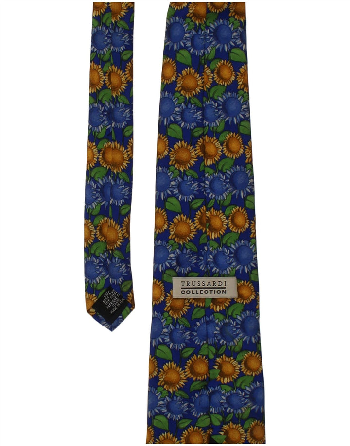 Cravată grafică Trussardi pentru bărbați, mărime unica, mătase florală albastră