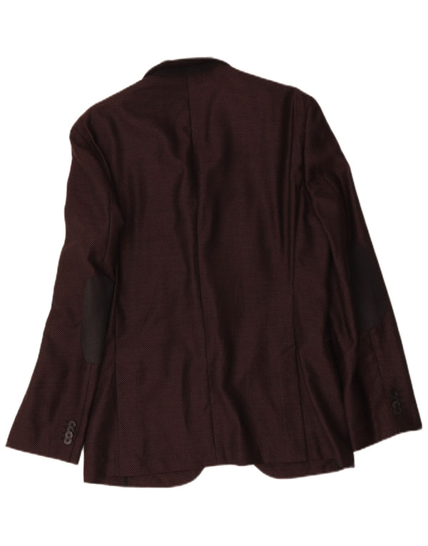 Jachetă pentru bărbați Hugo Boss cu 2 nasturi EU 48 Lână Burgundy medie