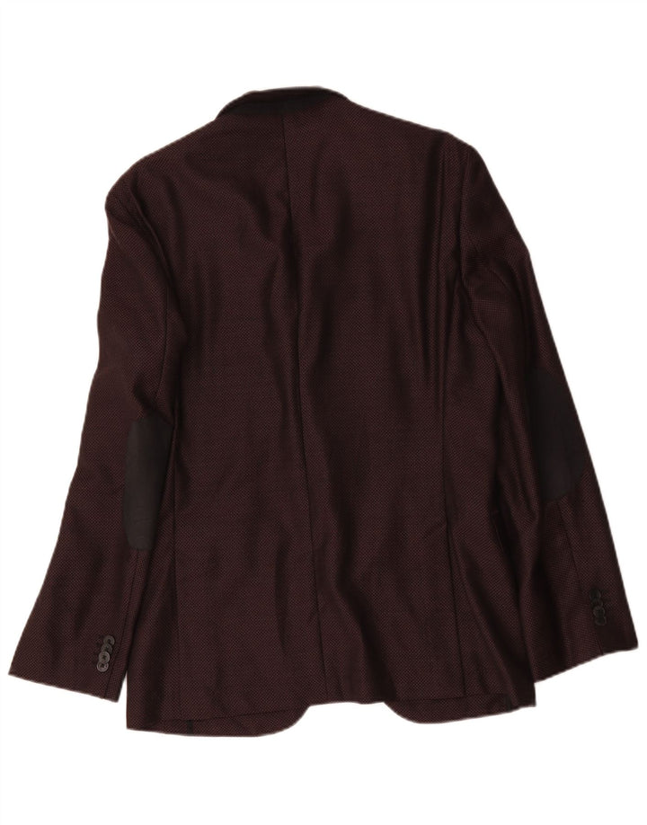 Jachetă pentru bărbați Hugo Boss cu 2 nasturi EU 48 Lână Burgundy medie