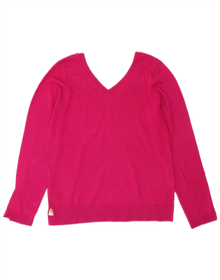 Pulover cu decolteu în V Massimo Dutti pentru femei UK 14 bumbac roz mediu