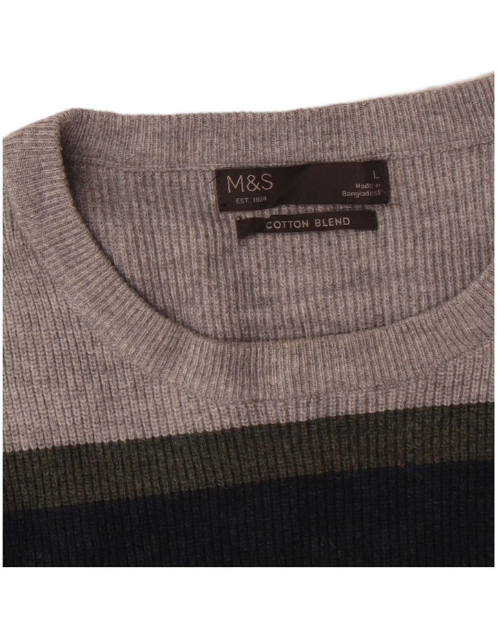 Pulover pentru bărbați Marks & Spencer, cu gât crew, cu dungi mari, multicolore