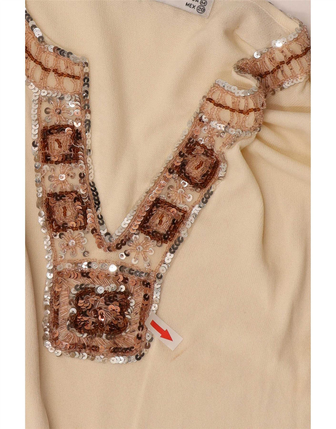 Top femei Zara cu mânecă lungă UK 12 Medium Bej Viscoză