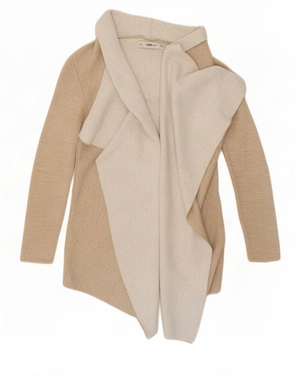Pulover cardigan deschis pentru femei Zara UK 12 Medium Bej Acrilic color bloc