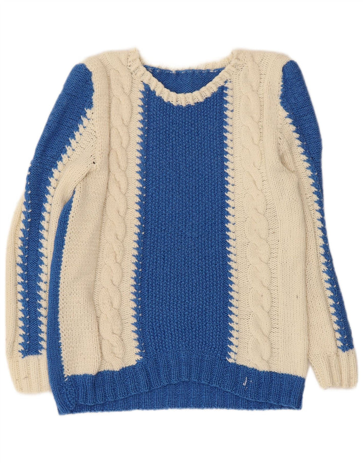 VINTAGE Pulover cu decolteu în V pentru damă UK 10 Small Blue Colorblock