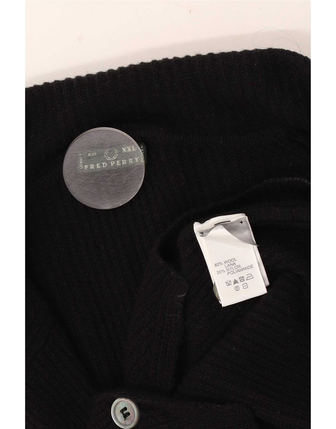 Pulover cardigan pentru femei Fred Perry UK 20 2XL Lână neagră