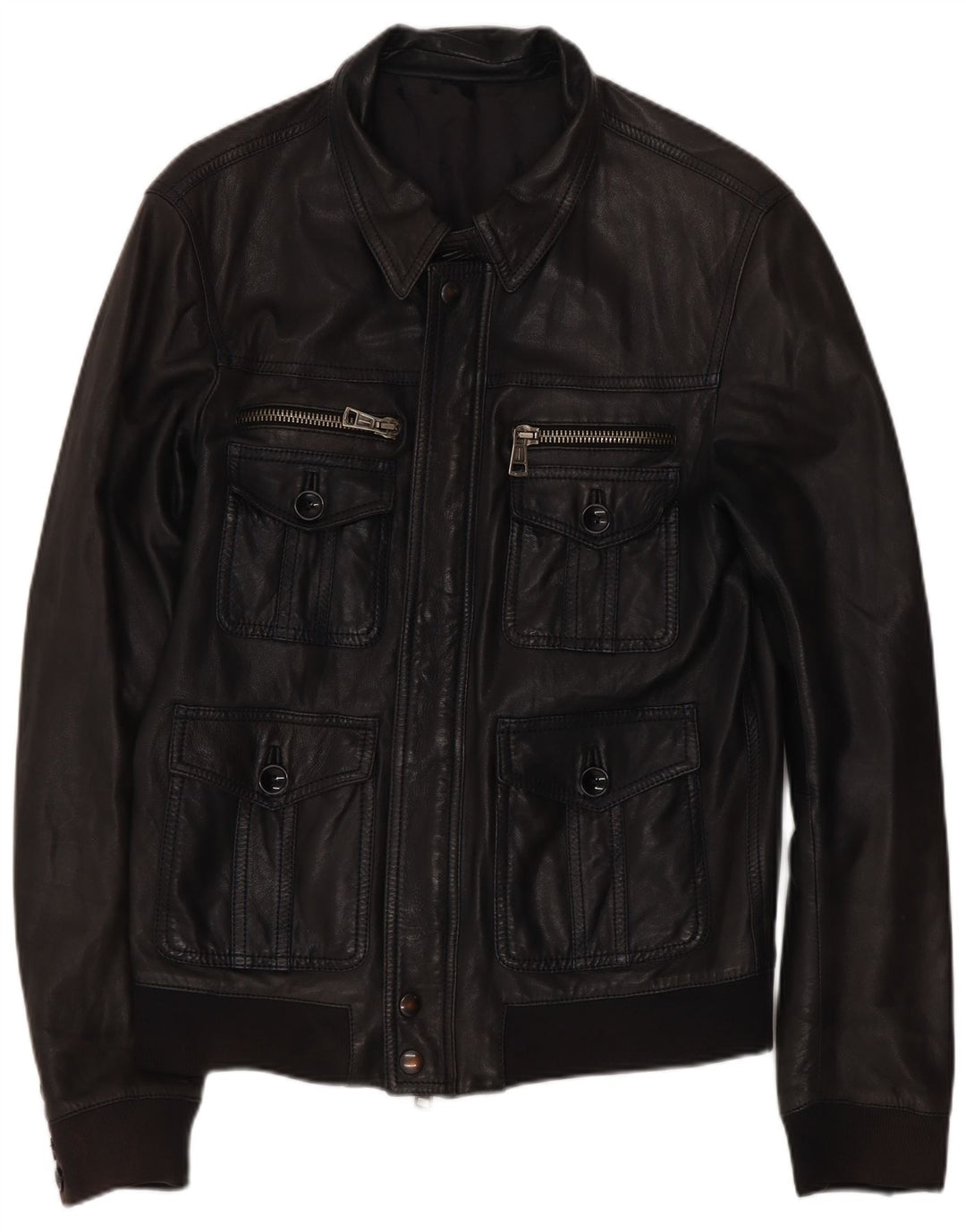 Geaca de piele vintage pentru barbati IT 50 Medium Black