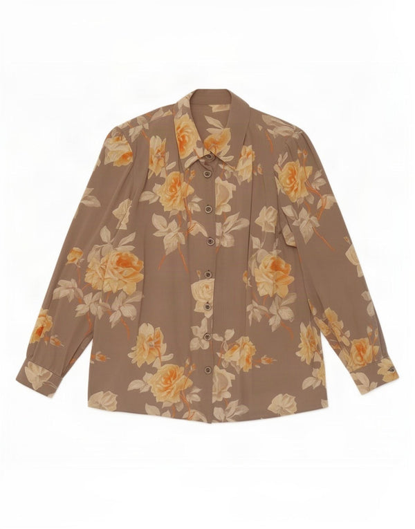 Cămașă vintage pentru femei UK 16 mare, bej, floral
