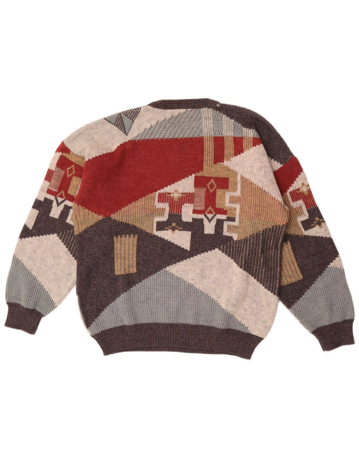 Pulover vintage pentru bărbați cu gâtul turnat, mare, multicolor, geometric