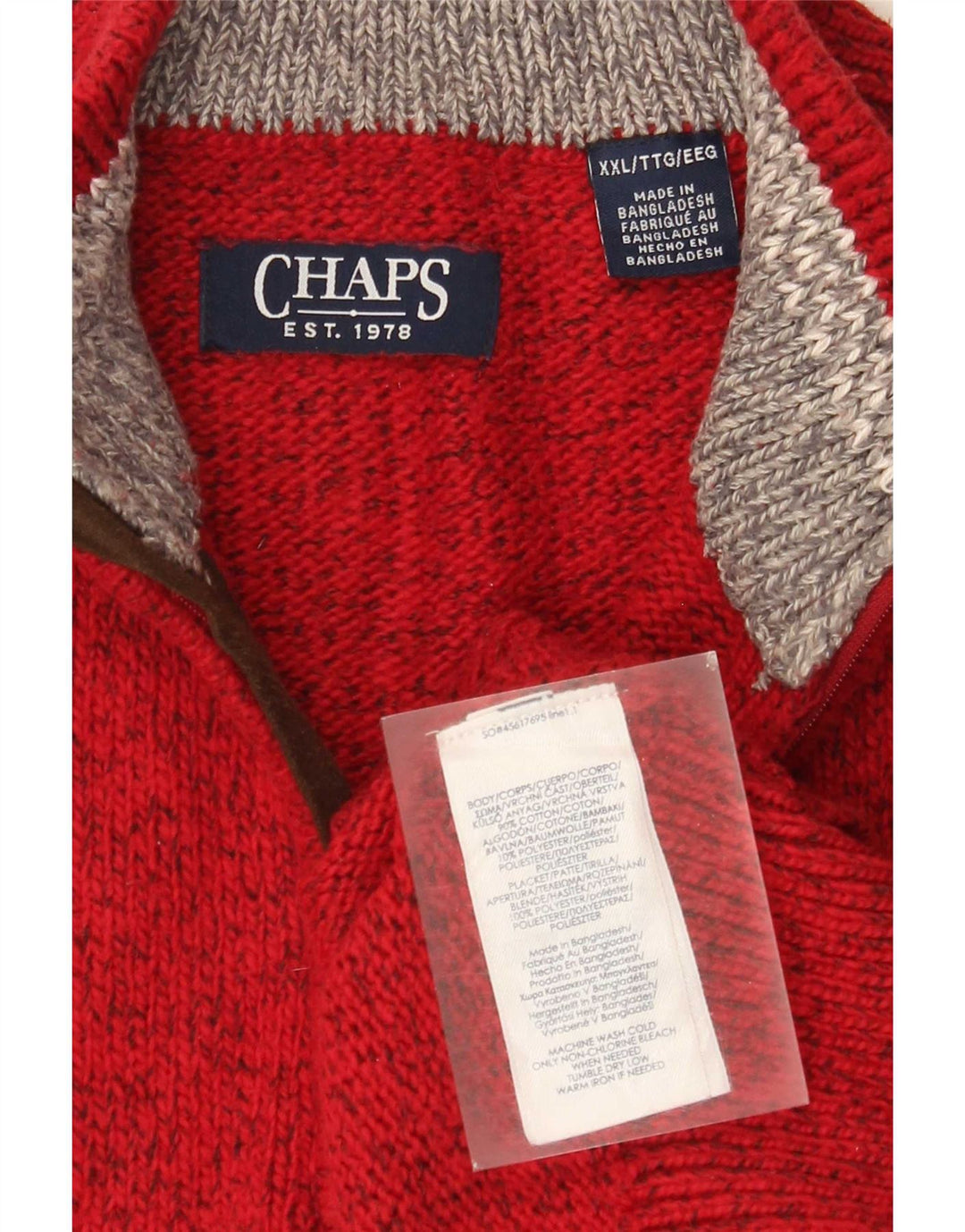 Pulover pentru bărbați Chaps, cu fermoar, cu gât, 2XL, bumbac cu pete roșii
