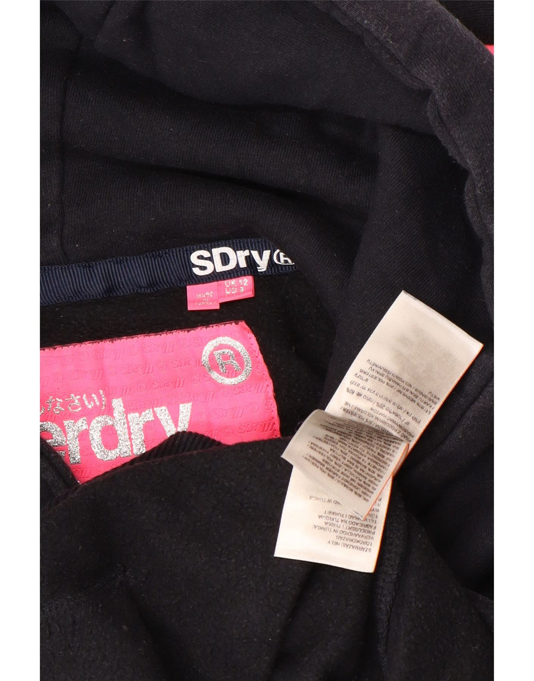 SUPERDRY Pulover cu glugă cu grafic pentru femei UK 12 Medium bleumarin Bumbac