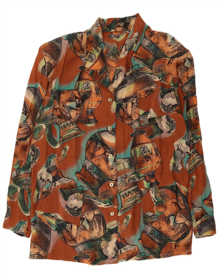 Bluză cămașă vintage pentru femei cu model abstract, UK 18 XL maro