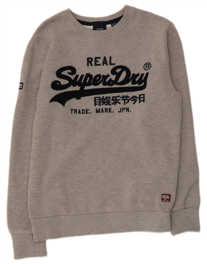 Pulover cu grafic Superdry pentru femei, UK 14, bumbac gri mediu