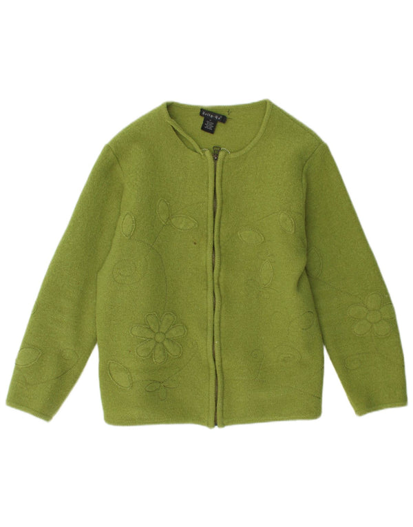 Pulover cardigan VINTAGE pentru femei UK 18 XL Lână verde florală