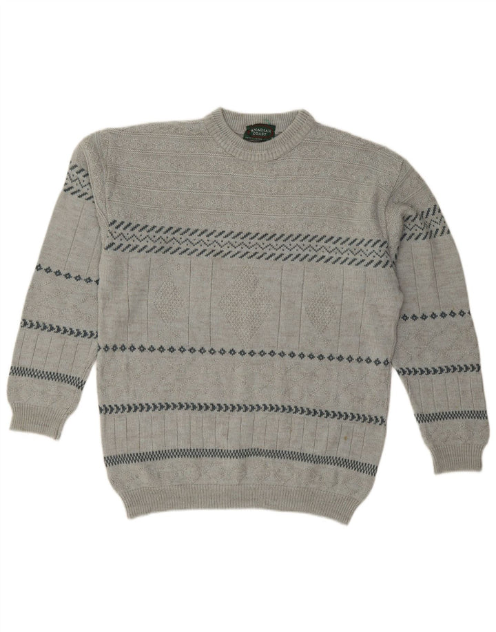 Pulover pentru bărbați CANADIAN cu gât roșu, gri mediu, cu dungi acrilice