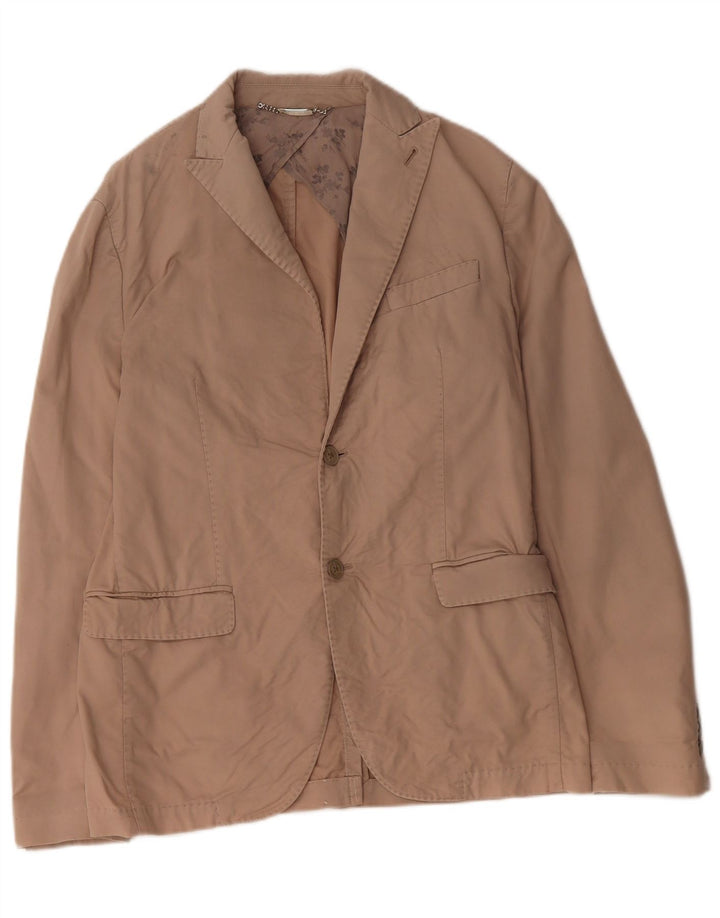 TRUSSARDI Mens 2 Button Blazer Jacket IT 48 Medium Beige Cotton