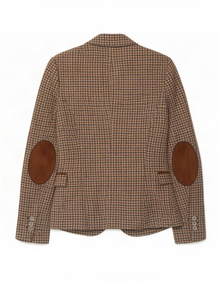 Blazer pentru femei Zara cu 1 nasture, UK 10, lână maro mică, cu picior de gală