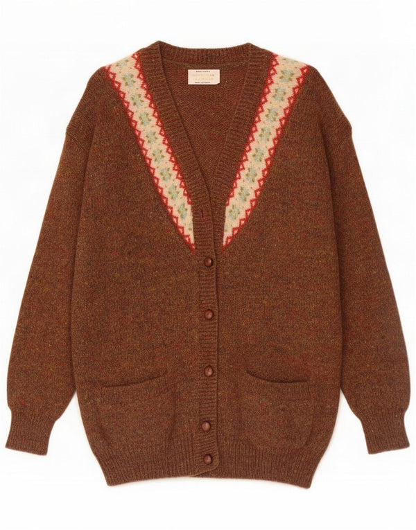 Benetton Pulover cardigan supradimensionat pentru femei UK 6 XS Brown Fair Isle