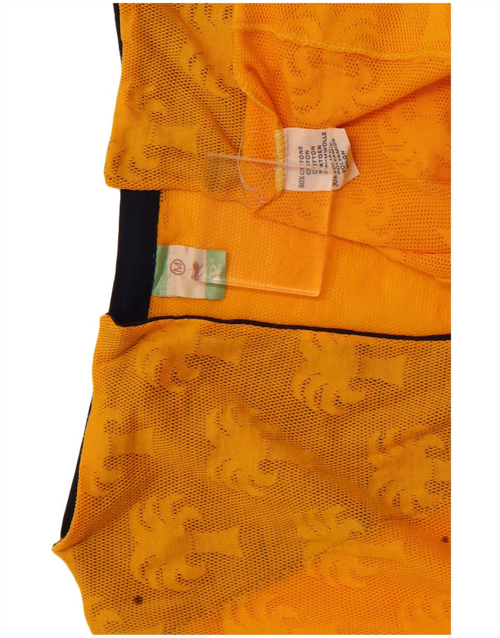 VINTAGE Womens See Through Top UK 12 Medium Orange Floral Cotton
