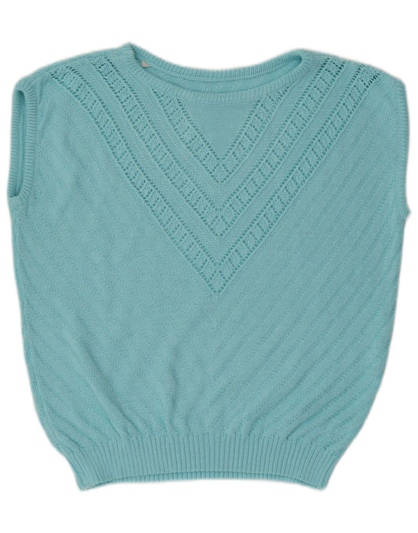 Vintage Womens Vest Tank Top IT 54 3XL Blue Geometric Cotton