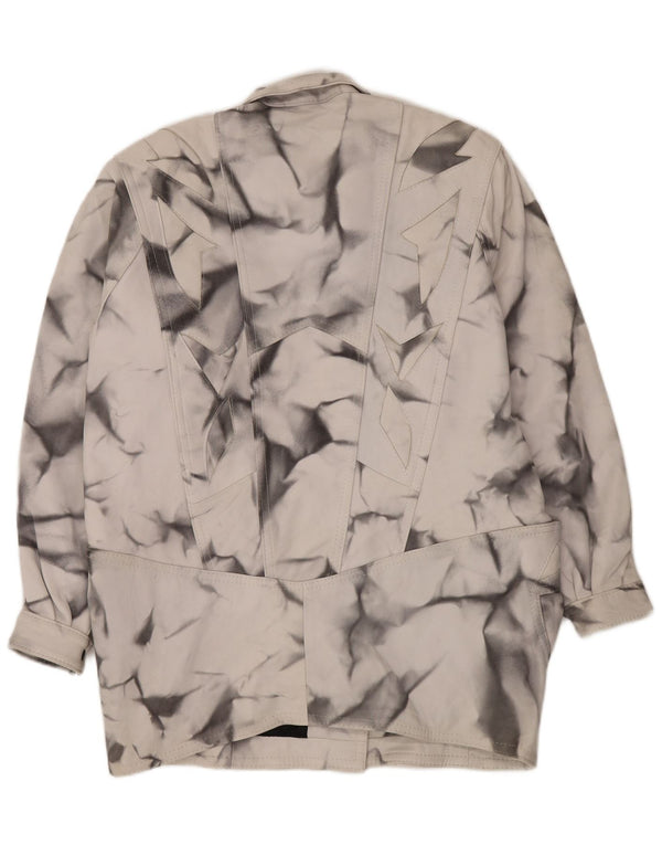 Palton de piele VINTAGE pentru femei, cu croiala largi, UK 20 2XL, gri geometric